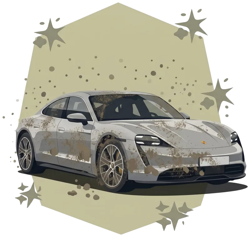 Dirty Porsche covered in road grime before its wash